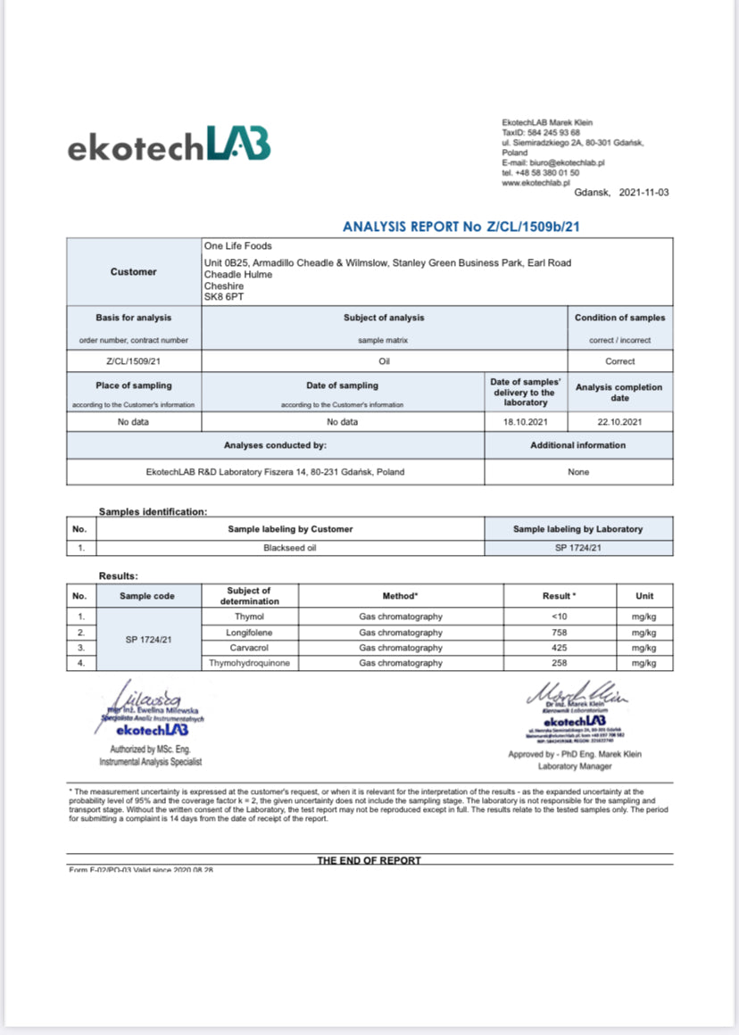 Black seed oil lab report