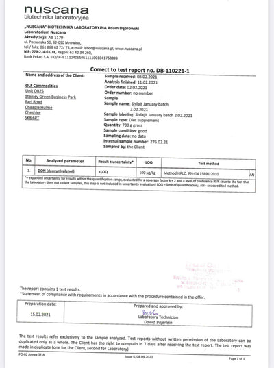 Third-party lab report for One Life Foods shilajit displaying microbiology